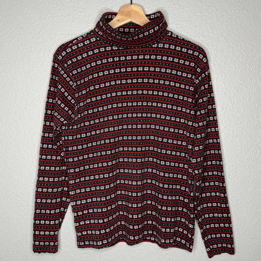 VTG Liz Sport Fair Isle Turtleneck‎ Long Sleeve Shirt Womens S Snowflake Y2K 90s